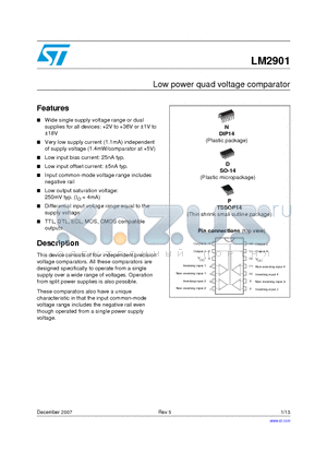 LM2901YD datasheet - Low power quad voltage comparator