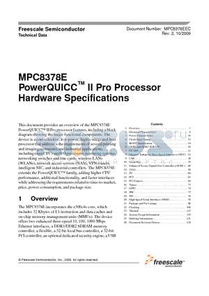 MPC8378CZQAFGA datasheet - PowerQUICC II Pro Processor Hardware Specifications