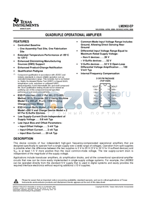 LM2902-EP datasheet - QUADRUPLE OPERATIONAL AMPLIFIER