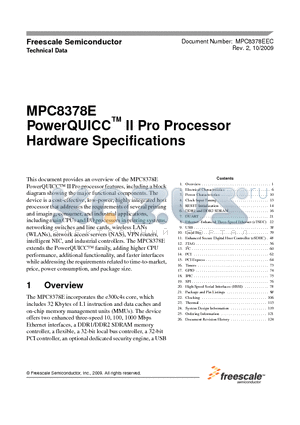 MPC8378CZQAGDA datasheet - PowerQUICC II Pro Processor Hardware Specifications