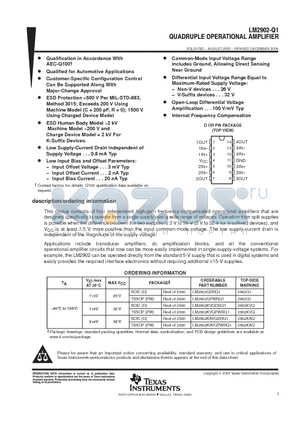 LM2902-Q1 datasheet - QUADRUPLE OPERATIONAL AMPLIFIER