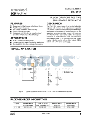 IRU1010CD datasheet - 1A LOW DROPOUT POSITIVE ADJUSTABLE REGULATOR