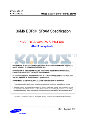 K7K3236U2C datasheet - 1Mx36 & 2Mx18 DDRII CIO b2 SRAM