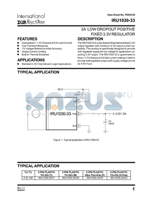 IRU1030-33 datasheet - 3A LOW DROPOUT POSITIVE FIXED 3.3V REGULATOR