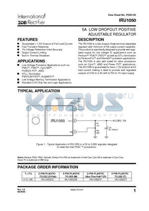 IRU1050CD datasheet - 5A LOW DROPOUT POSITIVE ADJUSTABLE REGULATOR