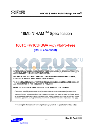 K7M161835B-PC65 datasheet - 512Kx36 & 1Mx18 Flow-Through NtRAM