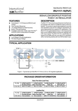 IRU1117-18CD datasheet - 800mA LOW DROPOUT POSITIVE FIXED 1.8V REGULATOR