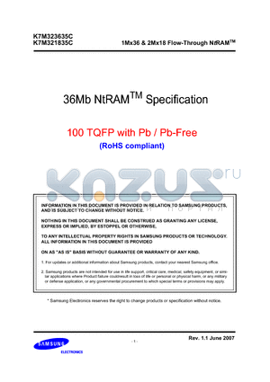K7M321835C-PI65 datasheet - 1Mx36 & 2Mx18 Flow-Through NtRAM