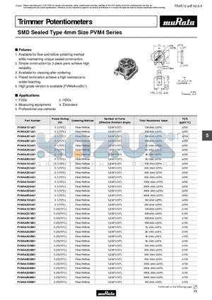 PVM4A503A01 datasheet - SMD Sealed Type 4mm Size PVM4 Series