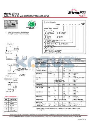 M500216RPK-R datasheet - 9x16 mm FR-4, 5.0 Volt, CMOS/TTL/PECL/LVDS, HPXO