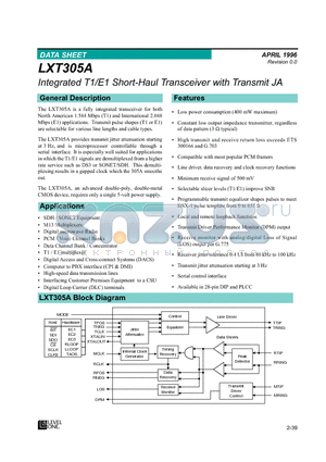 LXC6176 datasheet - Integrated T1/E1 Short-Haul Transceiver wtih Transmit JA