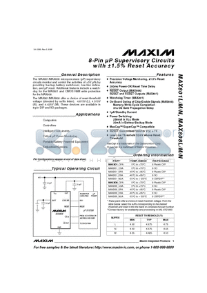 MAX808LESA datasheet - 8-Pin lP Supervisory Circuits with a1.5eset Accuracy