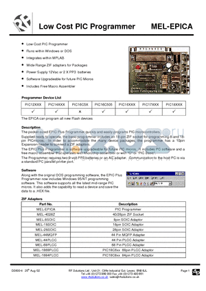MEL-4028Z datasheet - Low Cost PIC Programmer