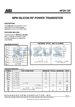 HF20-12F_1 datasheet - NPN SILICON RF POWER TRANSISTOR