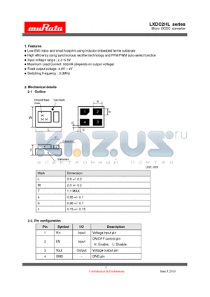 LXDC2HL25A-053 datasheet - Low EMI noise and small footprint using inductor-imbedded ferrite substrate