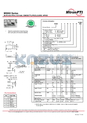 M500218TDK-R datasheet - 9x16 mm FR-4, 5.0 Volt, CMOS/TTL/PECL/LVDS, HPXO