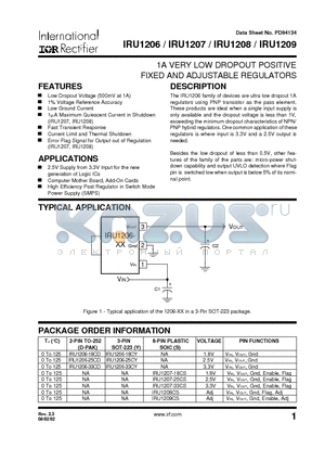 IRU1207-33CS datasheet - 1A VERY LOW DROPOUT POSITIVE FIXED AND ADJUSTABLE REGULATORS