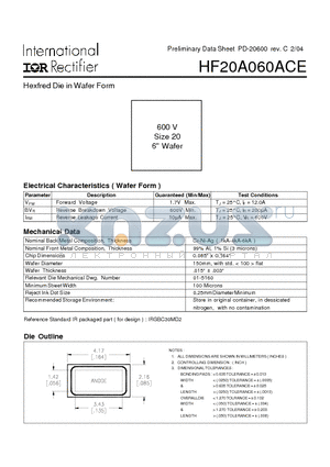 HF20A060ACE datasheet - Hexfred Die in Wafer Form