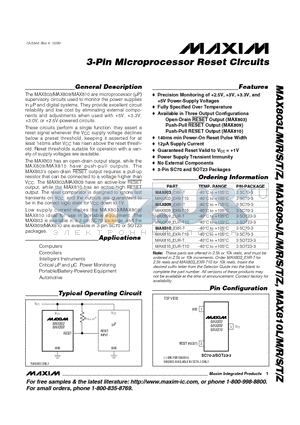 MAX809JEXR-T datasheet - 3-Pin Microprocessor Reset Circuits