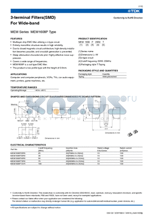 MEM1608P25R0T datasheet - 3-terminal Filters(SMD) For Wide-band