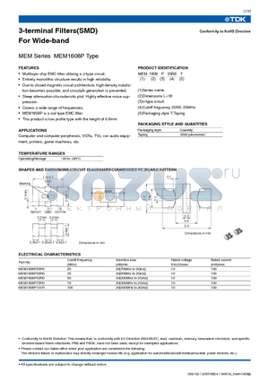 MEM1608P50R0 datasheet - 3-terminal Filters(SMD) For Wide-band