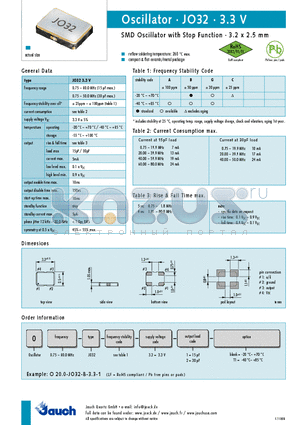 O0.75-JO32-B-3.3-2-T1 datasheet - SMD Oscillator with Stop Function