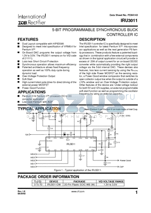 IRU3011CW datasheet - 5-BIT PROGRAMMABLE SYNCHRONOUS BUCK CONTROLLER IC