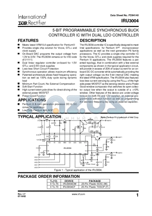 IRU3004CW datasheet - 5-BIT PROGRAMMABLE SYNCHRONOUS BUCK CONTROLLER IC WITH DUAL LDO CONTROLLER