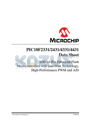 PIC18F4331T-I/ML datasheet - 28/40/44-Pin Enhanced Flash Microcontrollers with nanoWatt Technology, High-Performance PWM and A/D