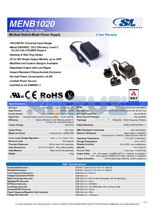 MENB1020 datasheet - Medical Switch-Mode Power Supply