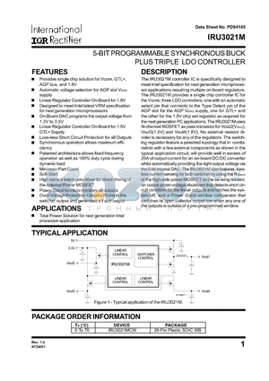 IRU3021M datasheet - 5-BIT PROGRAMMABLE SYNCHRONOUS BUCK PLUS TRIPLE LDO CONTROLLER
