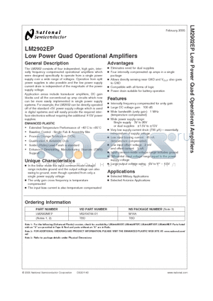 LM2902MEP datasheet - Low Power Quad Operational Amplifiers