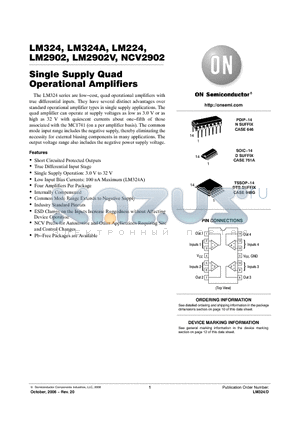 LM2902NG datasheet - Single Supply Quad Operational Amplifiers