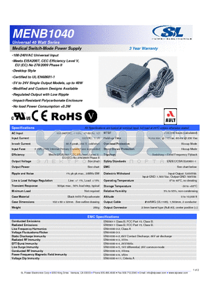 MENB1040 datasheet - Medical Switch-Mode Power Supply