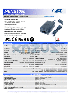 MENB1050A0903F01 datasheet - Medical Switch-Mode Power Supply