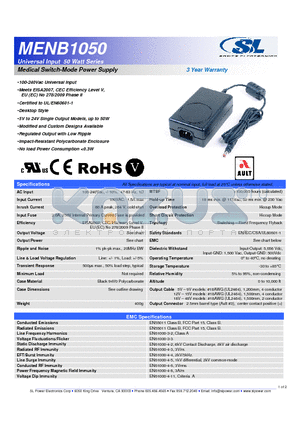 MENB1050A1803F01 datasheet - Medical Switch-Mode Power Supply