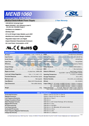 MENB1060A0551F01 datasheet - Medical Switch-Mode Power Supply