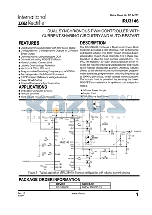 IRU3146 datasheet - DUAL SYNCHRONOUS PWM CONTROLLER WITH CURRENT SHARING CIRCUITRY AND AUTO-RESTART