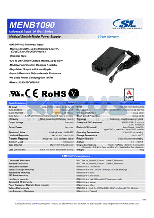 MENB1090A1251F01 datasheet - Medical Switch-Mode Power Supply