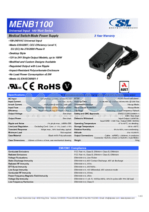 MENB1100A1803F01 datasheet - Medical Switch-Mode Power Supply