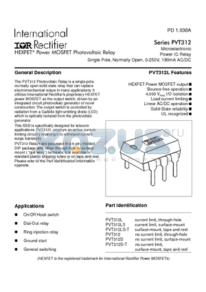 PVT312 datasheet - Microelectronic Power IC Relay Single Pole, Normally Open, 0-250V, 190mA AC/DC