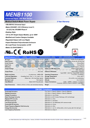 MENB1100 datasheet - Medical Switch-Mode Power Supply