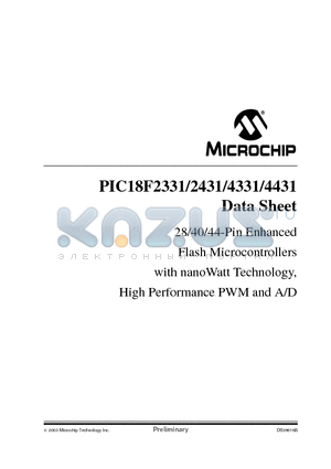 PIC18F4331 datasheet - 28/40/44-Pin Enhanced Flash Microcontrollers with nanoWatt Technology, High Performance PWM and A/D