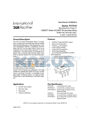 PVT412 datasheet - Microelectronic Power IC Relay Single Pole, Normally Open, 0-400V, 140mA AC/DC