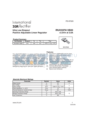 IRUH33PA13B20 datasheet - Ultra Low Dropout Positive Adjustable Linear Regulator