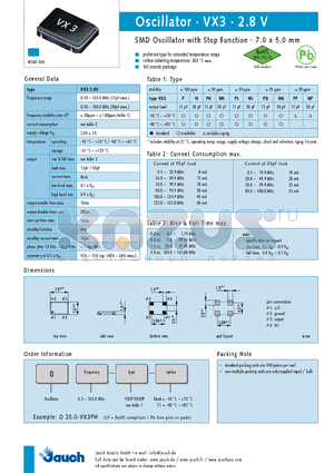 O100.0-VX3N-T1 datasheet - SMD Oscillator with Stop Function
