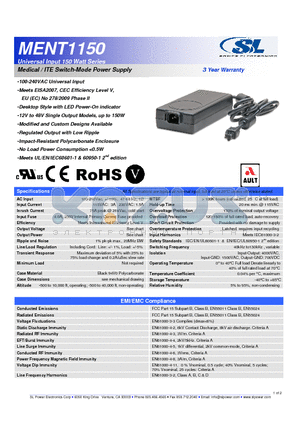 MENT1150A1251F01 datasheet - Universal Input 150 Watt Series