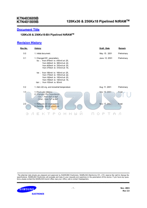 K7N403601B-QC13 datasheet - 128Kx36 & 256Kx18 Pipelined NtRAMTM