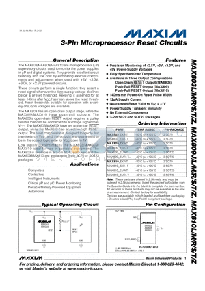 MAX809_EXR-T datasheet - 3-Pin Microprocessor Reset Circuits