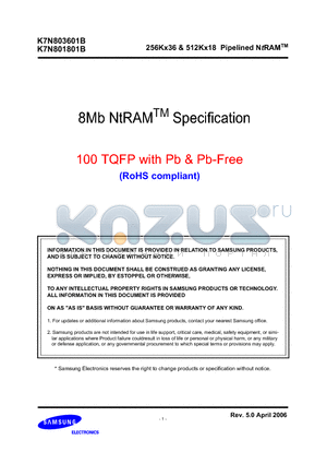 K7N801801B datasheet - 256Kx36 & 512Kx18 Pipelined NtRAM